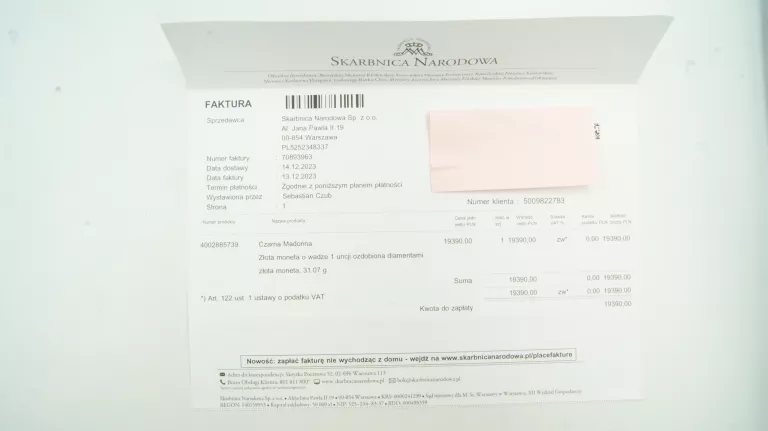 MONETA CZARNA MADONNA 1 UNCJA ZLOTA MENNICA SKARBOWA STAN MENNICZY DIAMENT