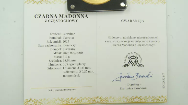 MONETA CZARNA MADONNA 1 UNCJA ZLOTA MENNICA SKARBOWA STAN MENNICZY DIAMENT