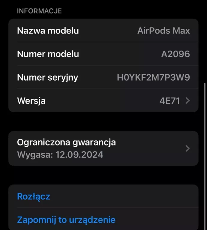 SŁUCHAWKI APPLE AIRPODS MAX A2096 BLUETOOTH