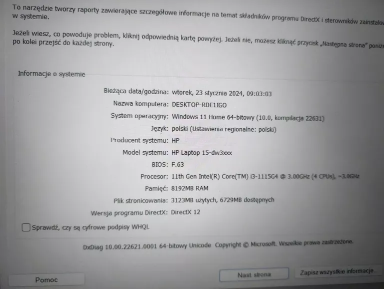 LAPTOP HP 15-DW3123NW I3 8/256GB WIN11 G.W.A.R.A.N.C.J.A.