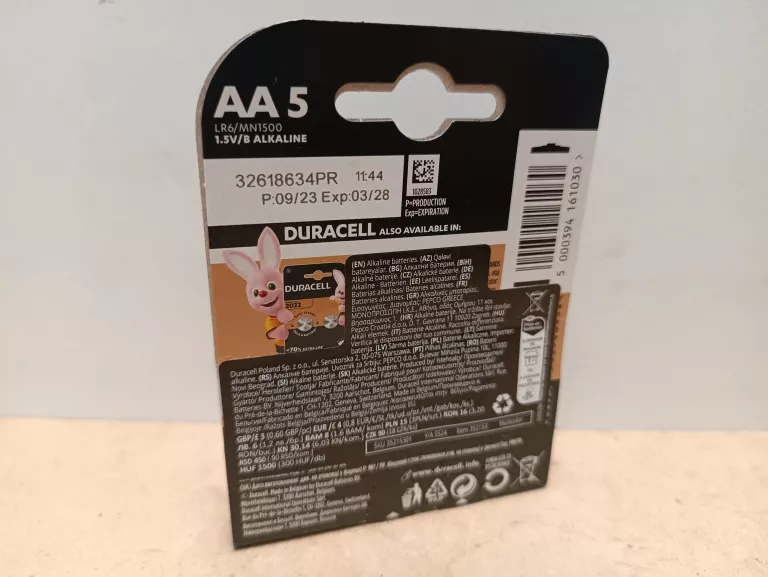 BATERIE ALKALICZNE DURACELL AA (R3) 5 SZT.