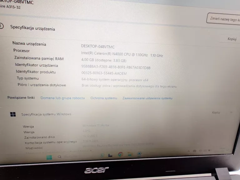CZYTAJ OPIS!!! LAPTOP ACER ASPIRE 3 A315-32-C32Q