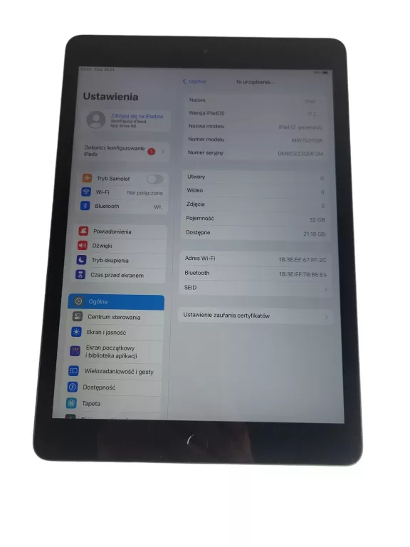 TABLET APPLE IPAD 7 GEN 10,2" 32 GB WI-FI MW742FD/A