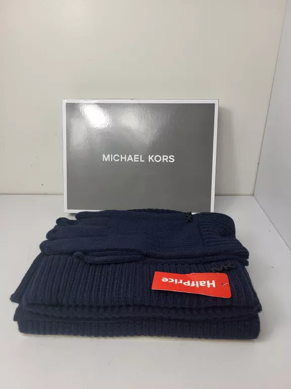 ZESTAW MICHAEL KORS CZAPKA+SZALIK+REKAWICZKI GRANATOWY