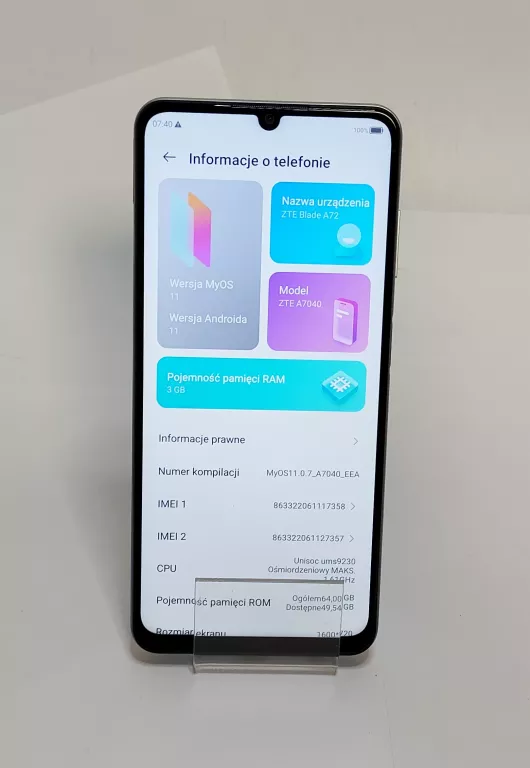 SMARTFON ZTE BLADE A72 3/64GB