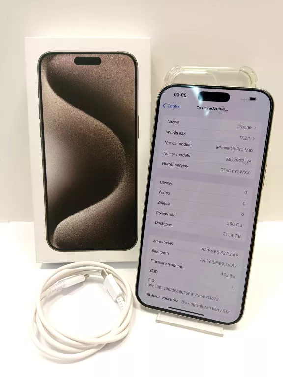TELEFON IPHONE 15 PRO MAX 256GB KOMPLET *BEZ SIECI*