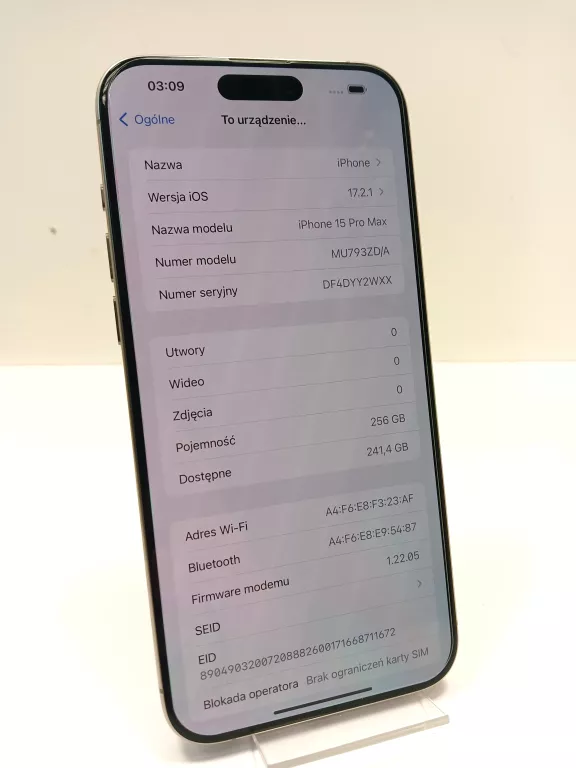 TELEFON IPHONE 15 PRO MAX 256GB KOMPLET *BEZ SIECI*
