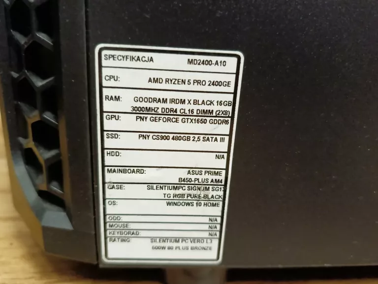 KOMPUTER MAD DOG MD2400-A10 RYZEN 5 2400GE 16GB 480GB GTX 1650 W10