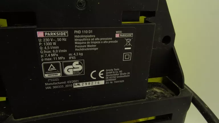 MYJKA CIŚNIENIOWA PARKSIDE PHD 110 D1 1300W