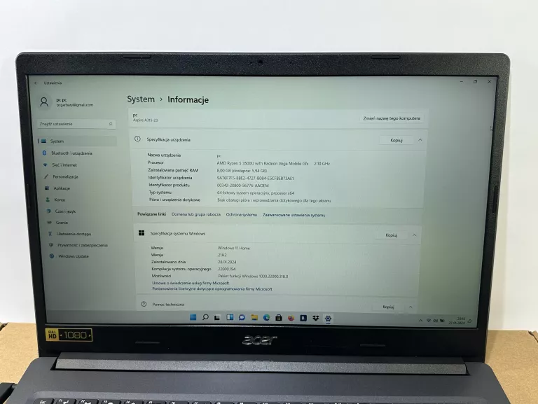 LAPTOP ACER ASPIRE 3 A315-23-R5RD 15,6 " AMD RYZEN 5 8 GB / 512 GB