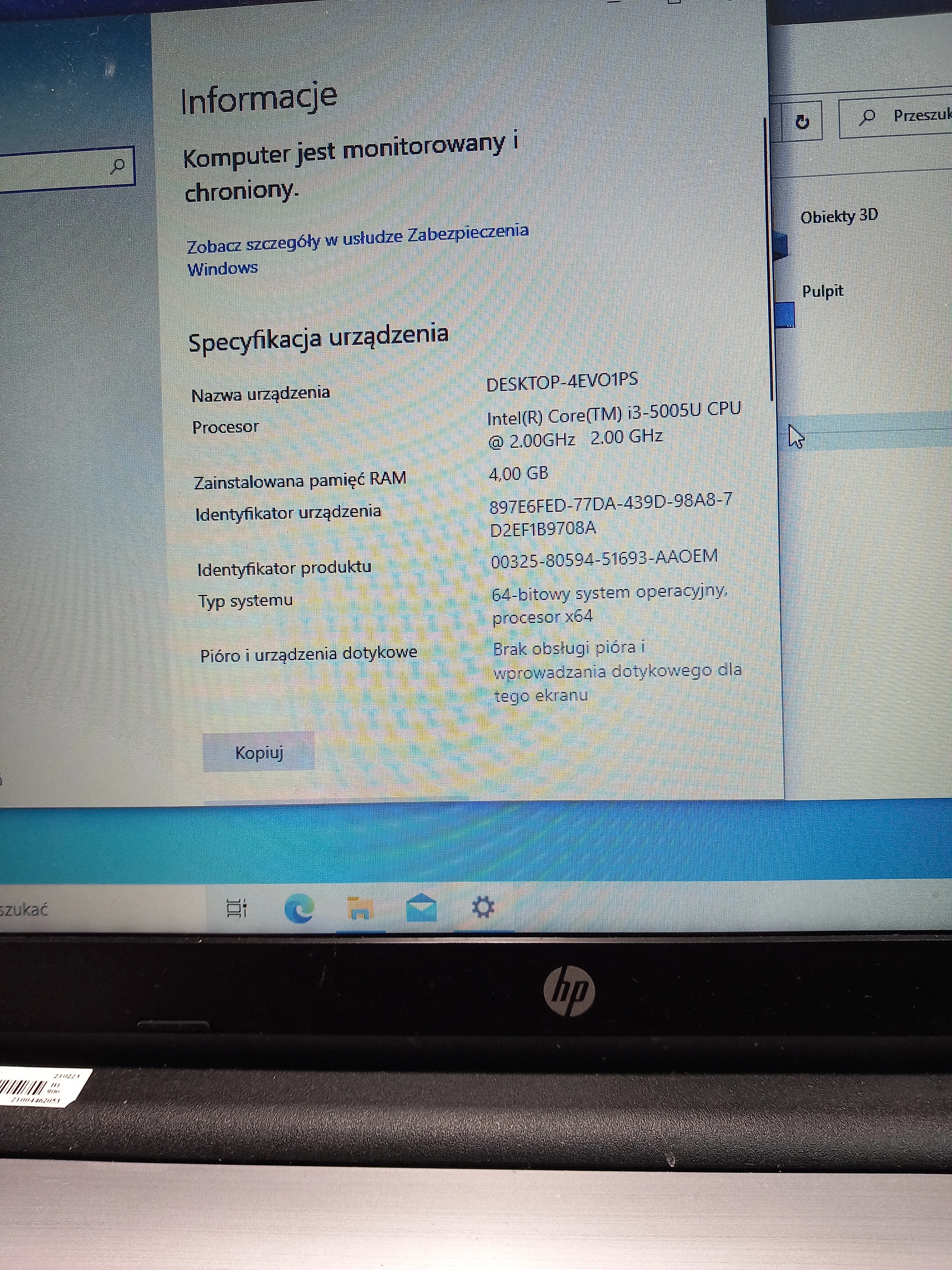 laptop-hp-tpn-c129-128gb-ssd-4gb-ram-intel-corei3-5005u-kod-producenta-tpn-c129