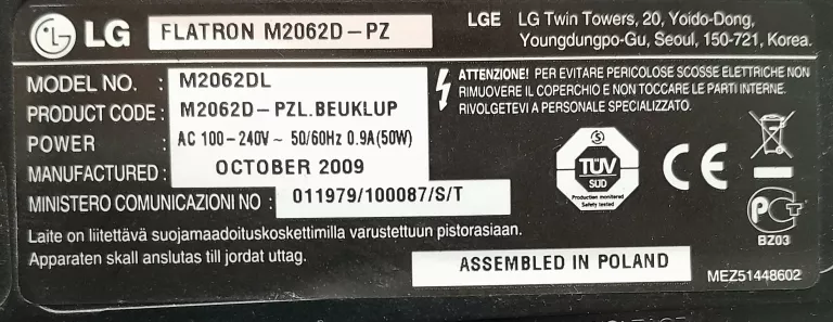TV LG FLATRON M2062DL