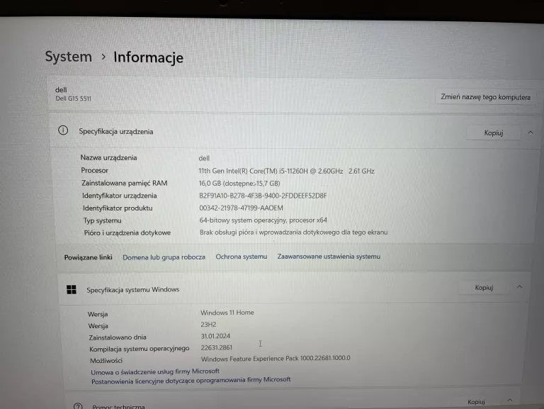 DELL INSPIRON G15 5511 15,6" I5-11260H 16GB / 512GB SSD RTX3050 WIN11