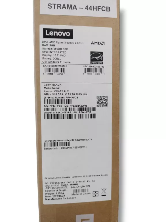 LAPTOP LENOVO V15 G2 ALC 15,6 " AMD RYZEN 3 8 GB / 256 GB