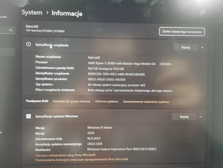 LAPTOP ASUS TUF GAMING FX505DY  16 GB / 512 GB