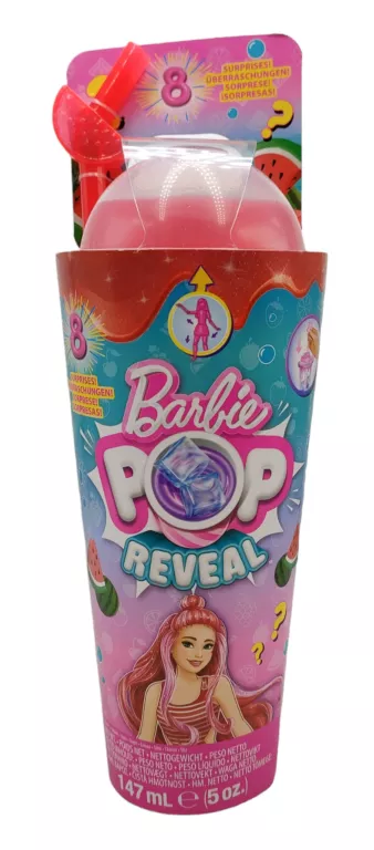 BARBIE POP REVEAL LALKA OWOCOWY SOK ARBUZ NIESPODZIANKI ZESTAW KUBEK SLIME