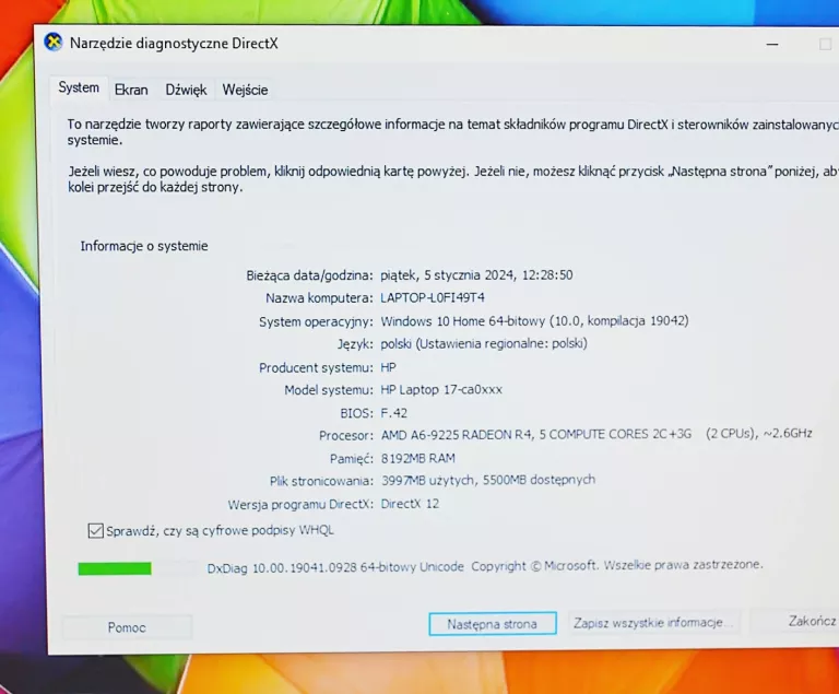 LAPTOP HP 17-CA 8GB W10 256GB + ZASILACZ TORBA