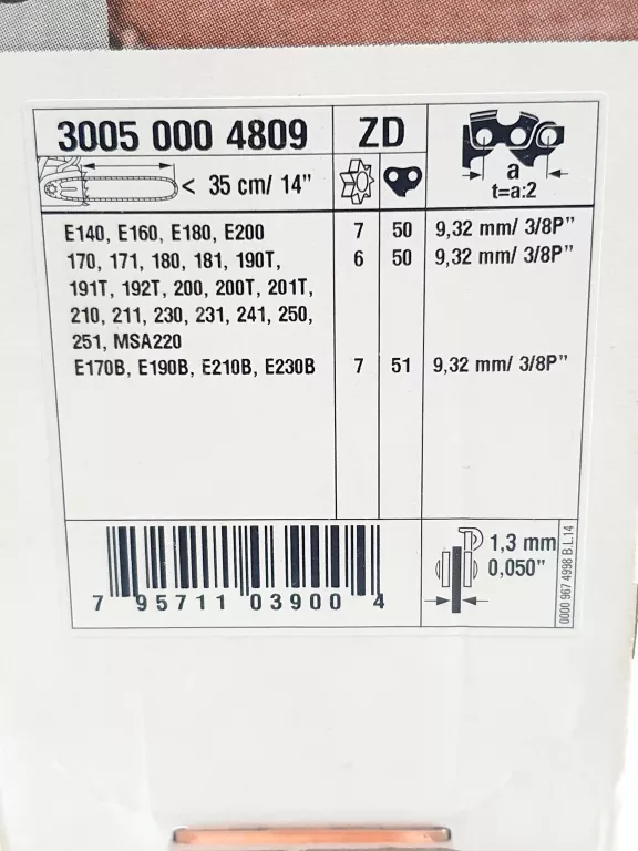 PROWADNICA STIHL 35 CM X 3/8 X 1.3 NA 50 OGNIW LIGHT 30050004809