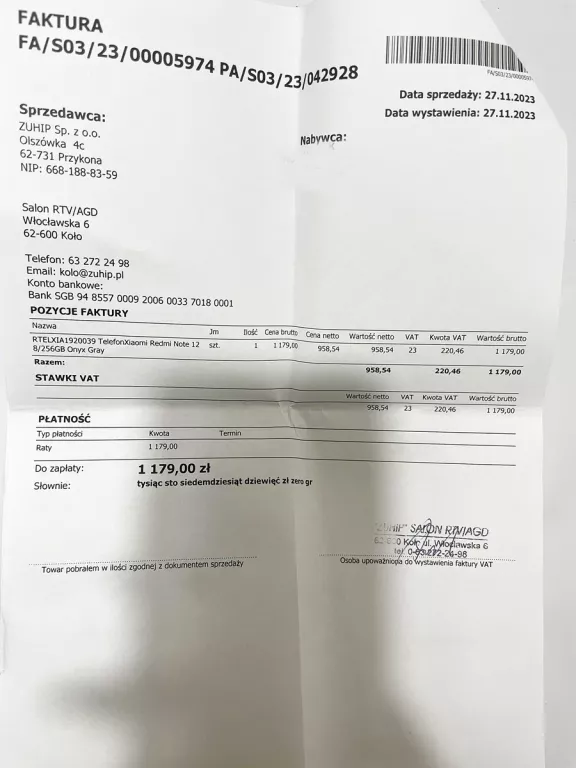 XIAOMI REDMI NOTE 12 256 GB! CZYTAJ OPIS!