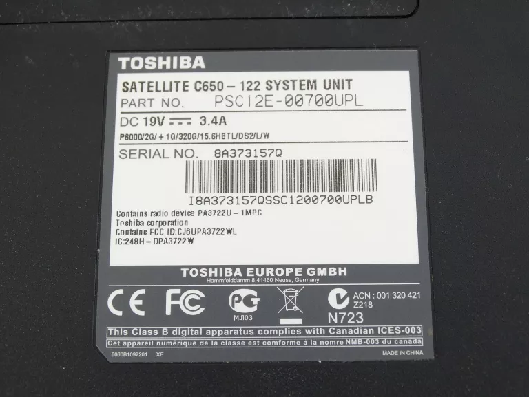 LAPTOP TOSHIBA SATELLITE C650-122+ŁADOWARKA OPIS!!