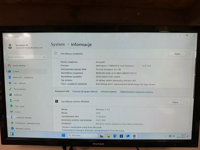 KOMPUTER GAMINGOWY RTX 4070 SUPER/RYZEN 7 7800X3D/DDR5 #GWARANCJA