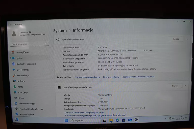 KOMPUTER GAMINGOWY RTX 4070 SUPER/RYZEN 7 7800X3D/DDR5 #GWARANCJA