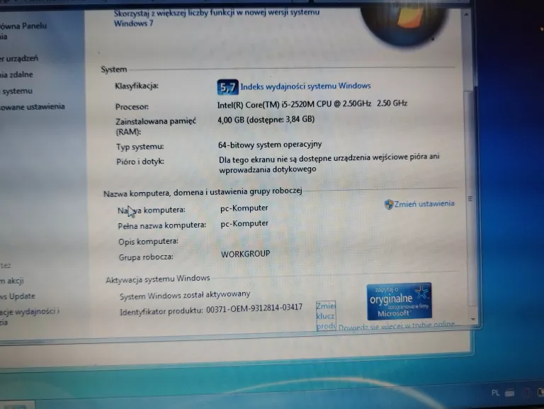 LAPTOP FUJITSU S761 I5-2520M 4GB RAM WIN 7 256 GB HD