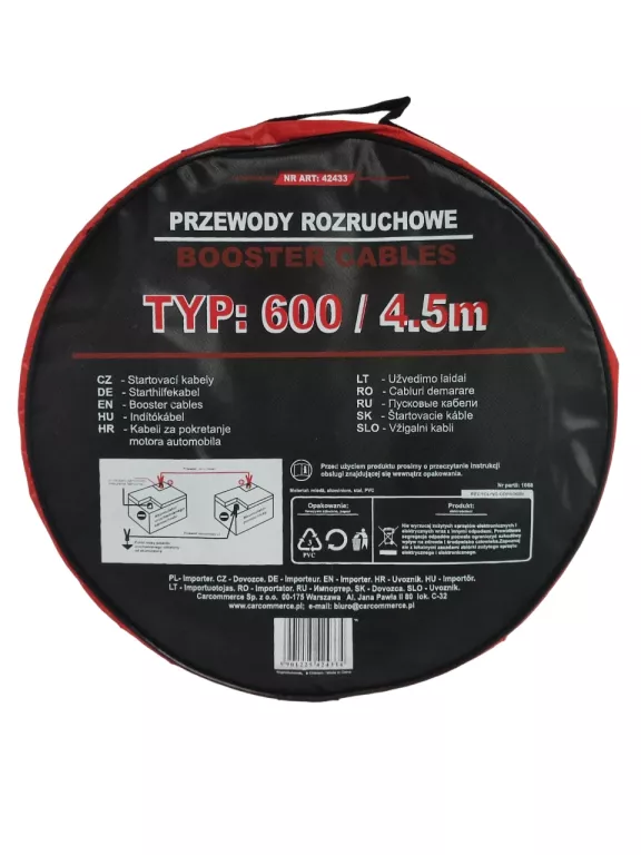 GRUBE KABLE PRZEWODY ROZRUCHOWE 600A 4,5 M CAR COMMERCE