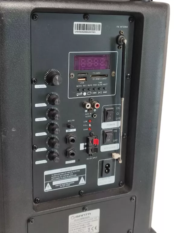 GŁOŚNIK POWER AUDIO MANTA SPK5024 KRONOS 40W BLUETOOTH RADIO FM CZARNY