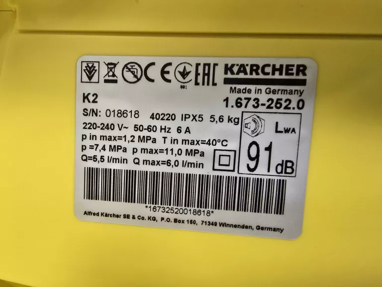 MYJKA CIŚNIENIOWA KARCHER K2 1400W