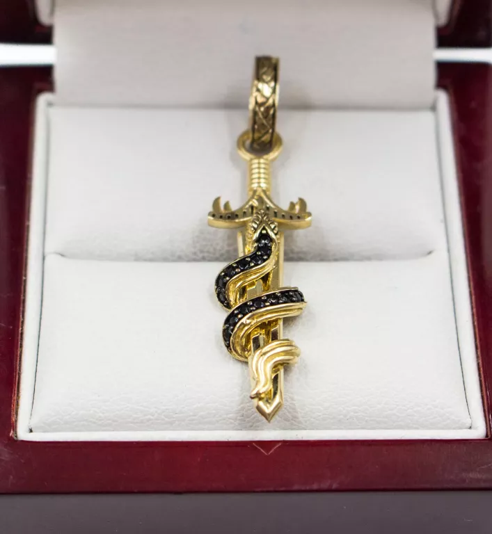 ZŁOTA ZAWIESZKA MĘSKA MIECZ OPLECIONY WĘŻEM 14K W.3,73G 3,5CM