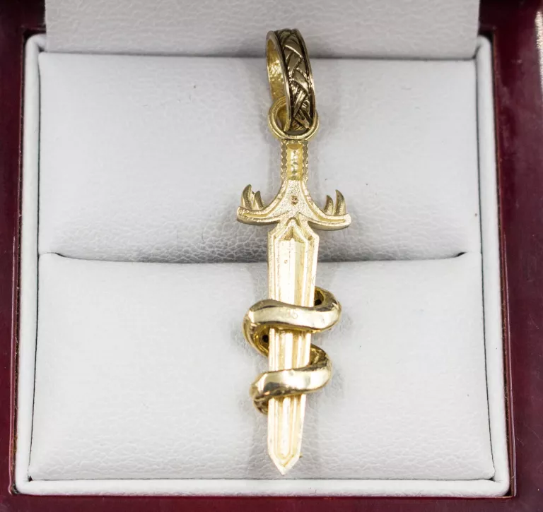 ZŁOTA ZAWIESZKA MĘSKA MIECZ OPLECIONY WĘŻEM 14K W.3,73G 3,5CM