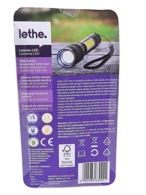 LATARKA AKUMULATOROWA LETHE  OD-2148 LED 3 W