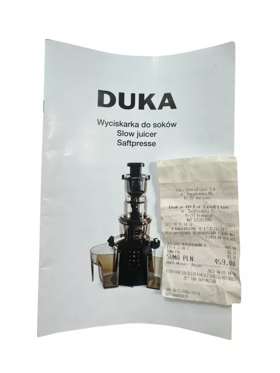 WYCISKARKA WOLNOOBROTOWA DUKA BOJE SLOW JUICER 1214787