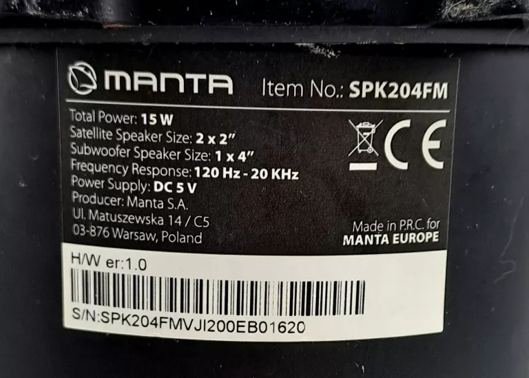 GŁOŚNIK MANTA SPK204FM