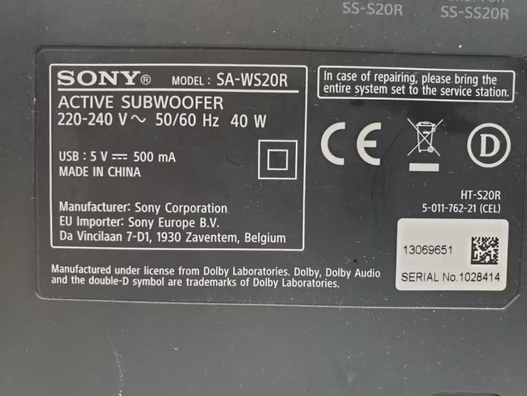 SOUNDBAR SONY HT-S20R 5.1 BLUETOOTH USB 400W