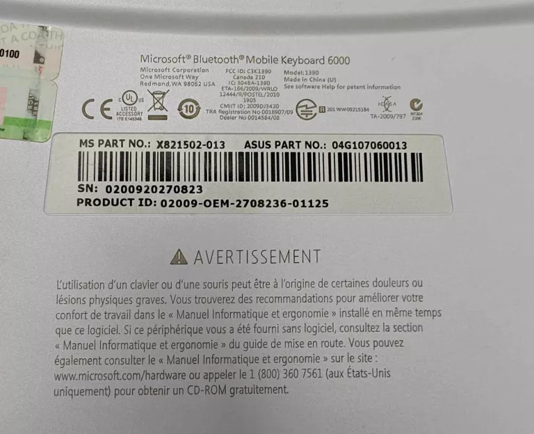 KLAWIATURA BEZPRZEWODOWA ASUS MICROSOFT BLUETOOTH MOBILE KEYBOARD 6000