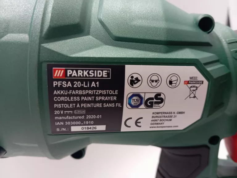 JAK NOWY PISTOLET PARKSIDE PFSA 20-LI A1 DO FARB/KOMPLET/