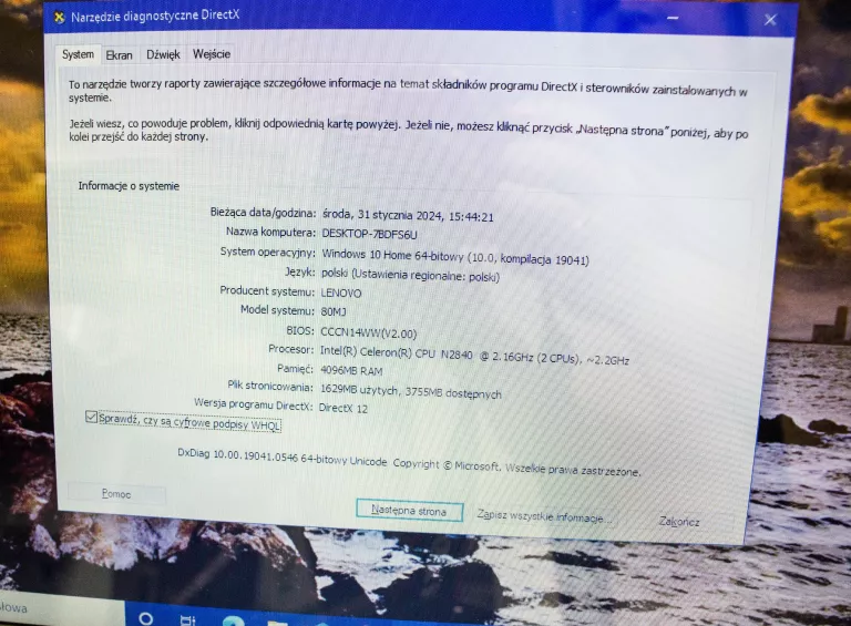 LAPTOP LENOVO IDEA PAD 100-15IBY 4/240GB INCELER CPU 2840 WIN 10 HOME