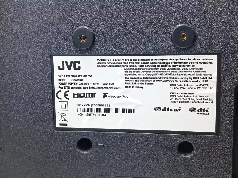 SMART TV 32" JVC LT-32C600 HEVC HD WIFI USB