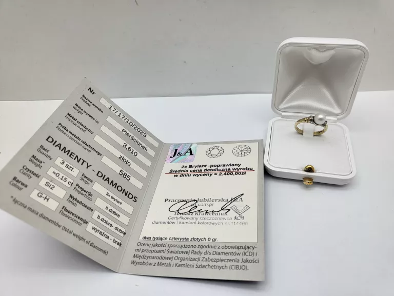 NIEZWYKŁY ZŁOTY PIERŚCIONEK 585 3,61G Z BRYLANTAMI 0,15CT