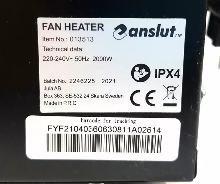 NAGRZEWNICA ELEKTRYCZNA ANSLUT HEATER FAN 2KW 013513