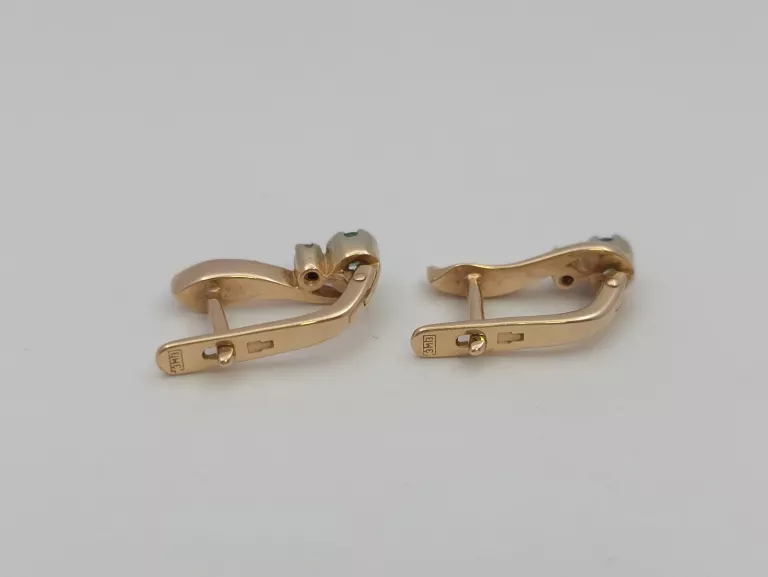 ZŁOTE KOLCZYKI SZMARAGDY I DIAMENTY - 585 14K 3,25G
