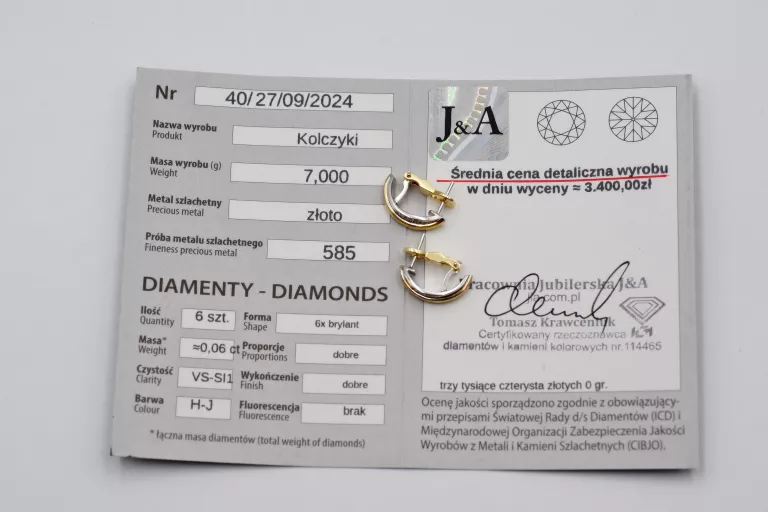 CUDNE ZŁOTE KOLCZYKI Z BRYLANTAMI [585] 6,99G 6SZT 0,06CT