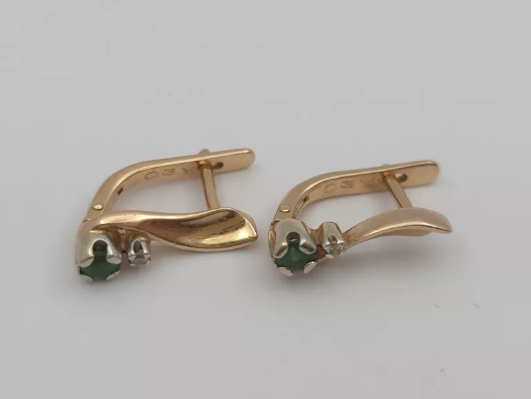 ZŁOTE KOLCZYKI SZMARAGDY I DIAMENTY - 585 14K 3,25G