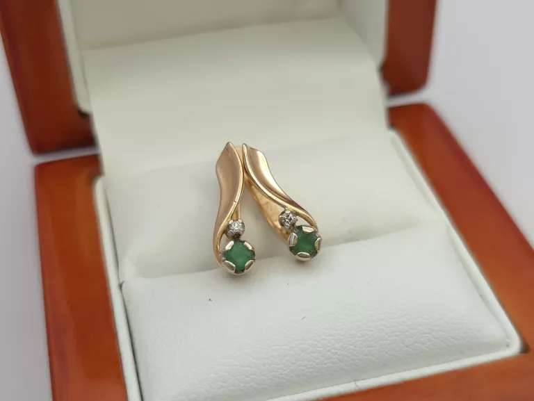 ZŁOTE KOLCZYKI SZMARAGDY I DIAMENTY - 585 14K 3,25G