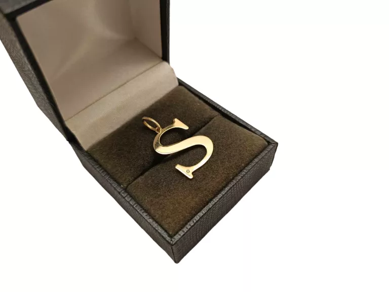 ZŁOTY WISIOREK LITERKA S Z BRYLANTEM PR.585 0,01 CT CERTYFIKAT