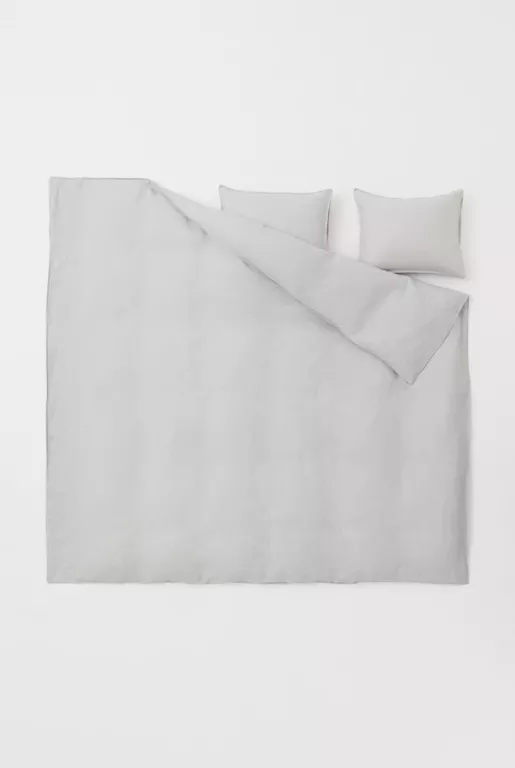 KOMPLET POŚCIELI PODWÓJNEJ LNIANEJ H&M 200 X 200 CM JASNOSZARA