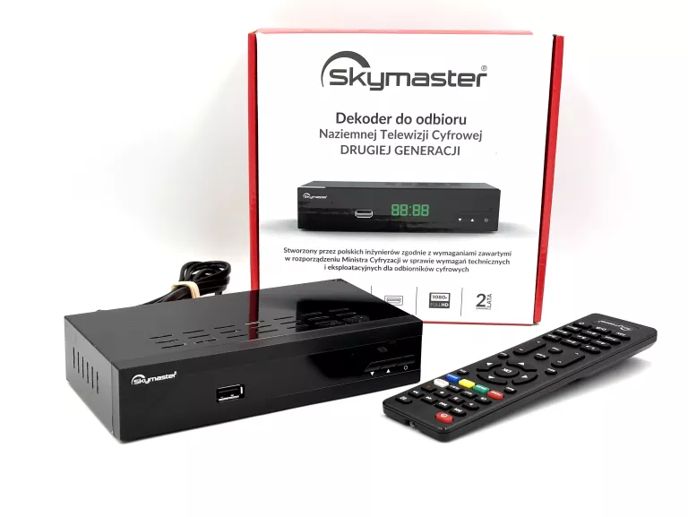 DEKODER TUNER SKYMASTER STB M265 DVB-T/T2 H.265/HEVC FULL HD CZARNY PILOT