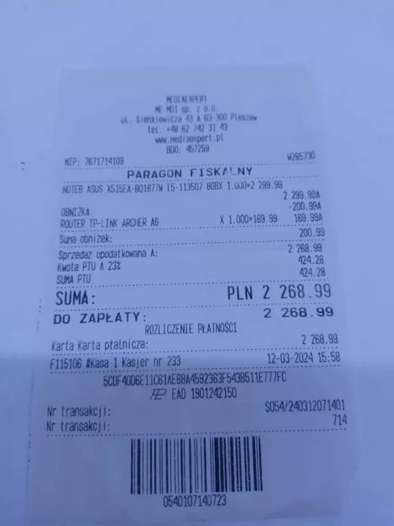 LAPTOP ASUS X515EA-BQ1877W KOMPLET ! GWARANCJA!